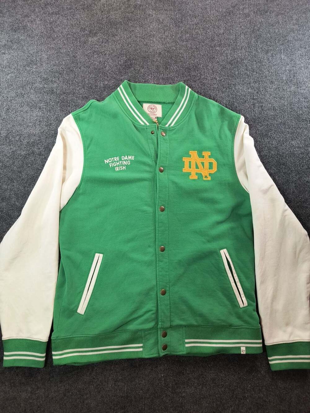 47 Brand Notre Dame Fighting Irish Varsity Jacket Green White Large